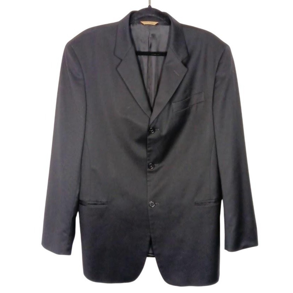 Donna Karan Signature Blazer Jacket Mens 44‎ Black Wool 3 Button Made In Italy